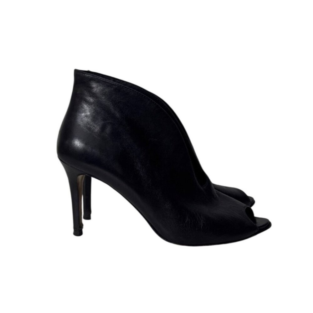 VC Signature Black Leather Peep Toe High Heel Booties